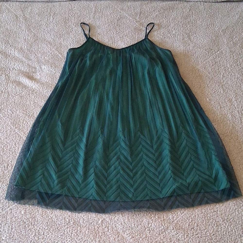 Fossil Emerald Green Herringbone Slip Dress Medium